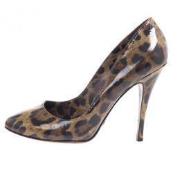 Pre Owned Dolce and Gabbana Brown Leopard Print Patent Pumps Size 39