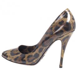 Pre Owned Dolce and Gabbana Brown Leopard Print Patent Pumps Size 39