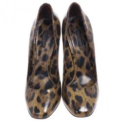 Pre Owned Dolce and Gabbana Brown Leopard Print Patent Pumps Size 39