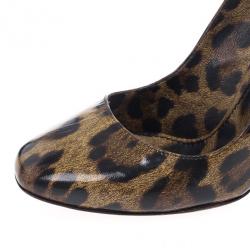 Pre Owned Dolce and Gabbana Brown Leopard Print Patent Pumps Size 39