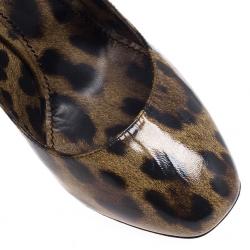 Pre Owned Dolce and Gabbana Brown Leopard Print Patent Pumps Size 39