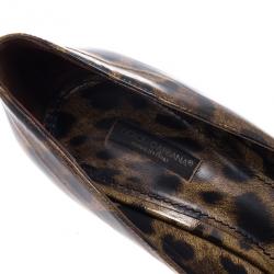 Pre Owned Dolce and Gabbana Brown Leopard Print Patent Pumps Size 39