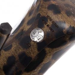 Pre Owned Dolce and Gabbana Brown Leopard Print Patent Pumps Size 39