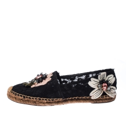 مملوكة مسبقًا حذاء اسبادريل دولتشي أند غابانا مزخرف مورد سليب أون دانتيل أسود مقاس 40