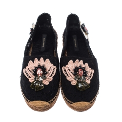 مملوكة مسبقًا حذاء اسبادريل دولتشي أند غابانا مزخرف مورد سليب أون دانتيل أسود مقاس 40