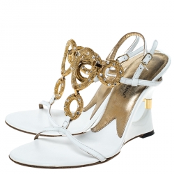 Pre Owned صندل دولتشي أند غابانا مزخرف جلد أبيض مقاس 36.5