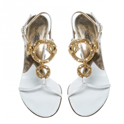 Pre Owned صندل دولتشي أند غابانا مزخرف جلد أبيض مقاس 36.5