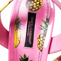 Pre Owned Dolce And Gabbana Pink Patent Leather Pineapple Cork Wedge Platform Ankle Strap Sandals Size 40