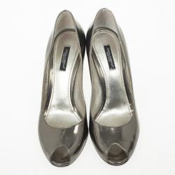 Pre Owned Dolce and Gabbana Metallic Peep Toe Pumps Size 38.5