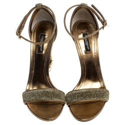 Pre Owned صندل دولتشي أند غابانا مقدمة مفتوحة كعب مرتفع بيت لوركس ذهبي مقاس 38.5