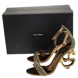 Pre Owned صندل دولتشي أند غابانا مقدمة مفتوحة كعب مرتفع بيت لوركس ذهبي مقاس 38.5