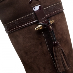 مملوكة مسبقًا Dolce and Gabbana Brown Suede And Leather Tassel Embellished Knee Length Boots Size 38.5