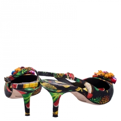 Dolce and Gabbana Multicolor Tropical Print Brocade Fabric Bellucci Slingback Sandals 41