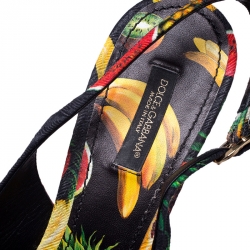 Dolce and Gabbana Multicolor Tropical Print Brocade Fabric Bellucci Slingback Sandals 41