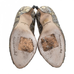 Pre Owned Dolce and Gabbana Grey Floral Print Brocade Fabric Bellucci Crystal Embellished Pointed Toe Pumps Size 39