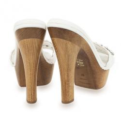 Dolce and Gabbana White Crystal Wooden Mules Size 38