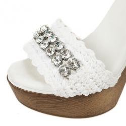 Dolce and Gabbana White Crystal Wooden Mules Size 38