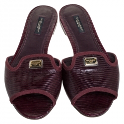 مملوكة مسبقًا Dolce and Gabbana Burgundy Lizard Embossed Leather Sofia Slides Size 38