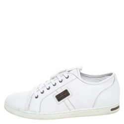 Pre Owned Dolce & Gabbana White Leather Lace Low Top Sneakers Size 38