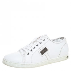 Pre Owned Dolce & Gabbana White Leather Lace Low Top Sneakers Size 38