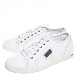 Pre Owned Dolce & Gabbana White Leather Lace Low Top Sneakers Size 38