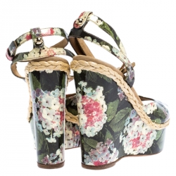 Pre Owned Dolce & Gabbana Multicolor Floral Patent Leather Wedge Platform Ankle Strap Sandals Size 39
