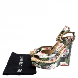 Pre Owned Dolce & Gabbana Multicolor Floral Patent Leather Wedge Platform Ankle Strap Sandals Size 39