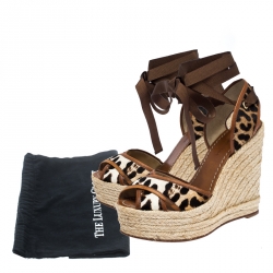 مملوكة مسبقًا إسبادريل كعب روكي دولتشي أند غابانا ملتف حول الكاحل جلد وشعر حصان نقش الفهد مقاس 37