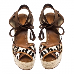 مملوكة مسبقًا إسبادريل كعب روكي دولتشي أند غابانا ملتف حول الكاحل جلد وشعر حصان نقش الفهد مقاس 37