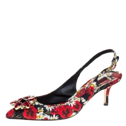 مملوكة مسبقًا Dolce & Gabbana Multicolor Brocade Floral Fabric Crystal Embellished Slingback Sandals Size 39.5
