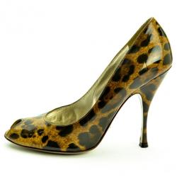 Pre Owned Dolce and Gabbana Leopard Print Peep Toe Pumps Size 39 