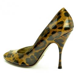 Pre Owned Dolce and Gabbana Leopard Print Peep Toe Pumps Size 39 
