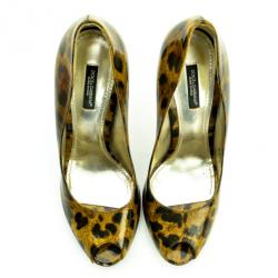 Pre Owned Dolce and Gabbana Leopard Print Peep Toe Pumps Size 39 
