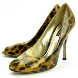 Pre Owned Dolce and Gabbana Leopard Print Peep Toe Pumps Size 39 