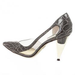 مملوكة مسبقًا Dolce and Gabbana Croc Embossed Pointed Toe D'orsay Pumps Size 40