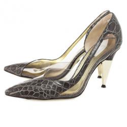 مملوكة مسبقًا Dolce and Gabbana Croc Embossed Pointed Toe D'orsay Pumps Size 40