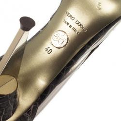 مملوكة مسبقًا Dolce and Gabbana Croc Embossed Pointed Toe D'orsay Pumps Size 40