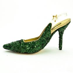 Pre Owned Dolce and Gabbana Green Pointed Toe Paillettes Slingback Sandals Size 39