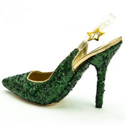 Pre Owned Dolce and Gabbana Green Pointed Toe Paillettes Slingback Sandals Size 39