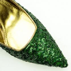 Pre Owned Dolce and Gabbana Green Pointed Toe Paillettes Slingback Sandals Size 39