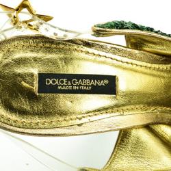Pre Owned Dolce and Gabbana Green Pointed Toe Paillettes Slingback Sandals Size 39