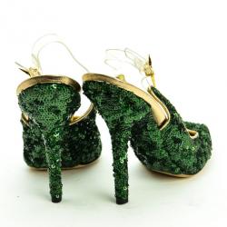 Pre Owned Dolce and Gabbana Green Pointed Toe Paillettes Slingback Sandals Size 39