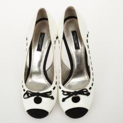 مملوكة مسبقًا Dolce and Gabbana White Bow Peep Toe Pumps Size 38.5