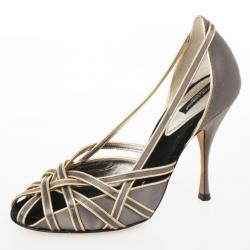 مملوكة مسبقًا Dolce and Gabbana Grey Satin Strappy Pumps Size 39