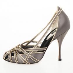 مملوكة مسبقًا Dolce and Gabbana Grey Satin Strappy Pumps Size 39