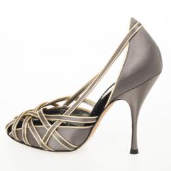 مملوكة مسبقًا Dolce and Gabbana Grey Satin Strappy Pumps Size 39