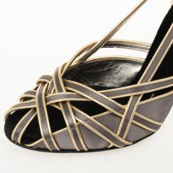 مملوكة مسبقًا Dolce and Gabbana Grey Satin Strappy Pumps Size 39