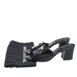 Pre Owned حذاء سلايد دولتشي أند غابانا بكعب سميك جلد سحلية بارز أسود مقاس 38