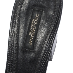 Pre Owned حذاء سلايد دولتشي أند غابانا بكعب سميك جلد سحلية بارز أسود مقاس 38