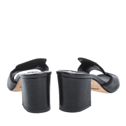 Pre Owned حذاء سلايد دولتشي أند غابانا بكعب سميك جلد سحلية بارز أسود مقاس 38